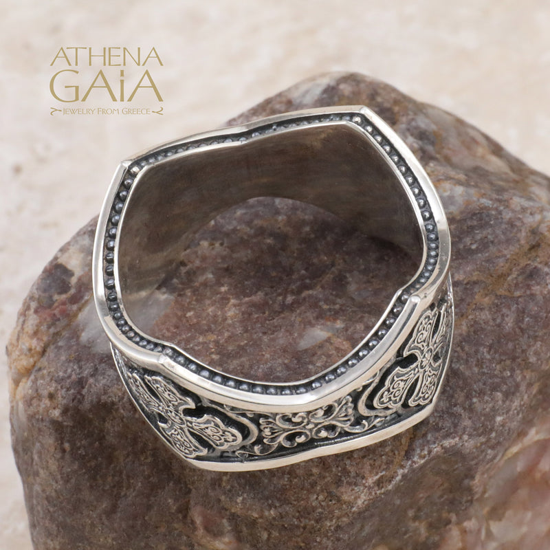 Butterfly Cross Band Ring - Sterling Silver - Orthodox Cross Ring