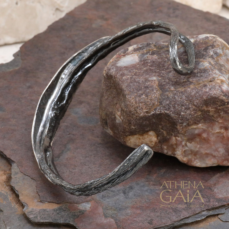 Long Leaf Noir Sterling Cuff Bracelet - Sterling Silver Bracelet