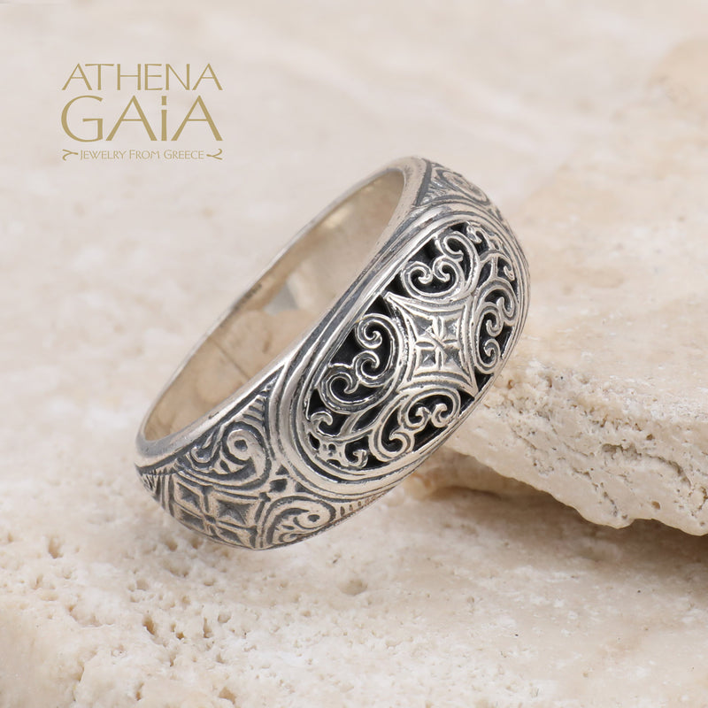 Mediterranean Elliptical Face Band Ring - Sterling Silver - Stackable Ring