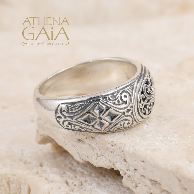 Mediterranean Elliptical Face Band Ring - Sterling Silver - Stackable Ring