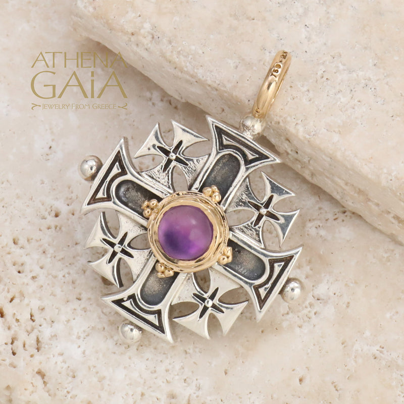 Jerusalem Cross (Medium) - 18k Gold & Sterling Silver - Crusader Cross Necklace
