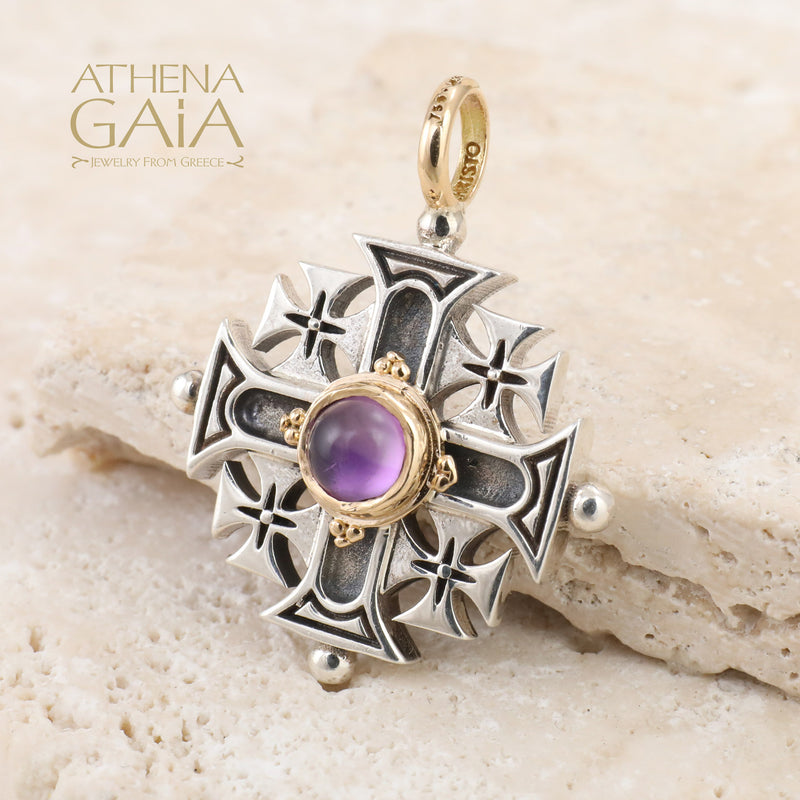 Jerusalem Cross (Medium) - 18k Gold & Sterling Silver - Crusader Cross Necklace