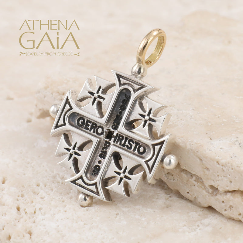 Jerusalem Cross (Medium) - 18k Gold & Sterling Silver - Crusader Cross Necklace