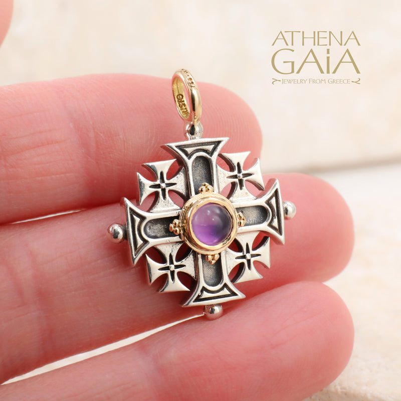 Jerusalem Cross (Medium) - 18k Gold & Sterling Silver - Crusader Cross Necklace