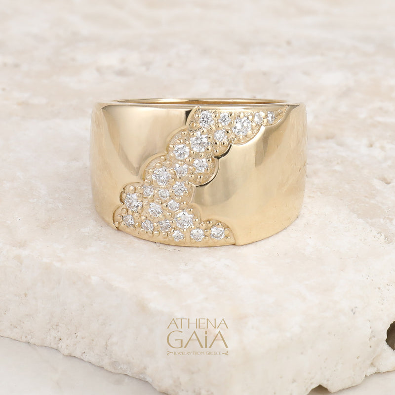 Size 6.5 Pria Wide Diamond Band Ring - 14k Yellow Gold - Cocktail Ring (In-Stock)