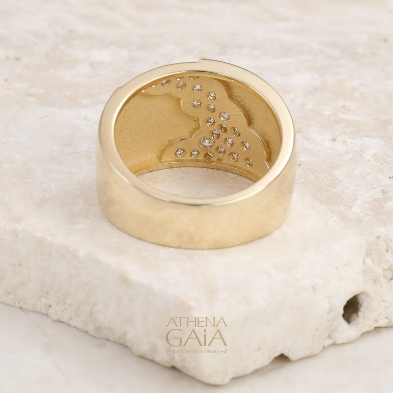 Size 6.5 Pria Wide Diamond Band Ring - 14k Yellow Gold - Cocktail Ring (In-Stock)