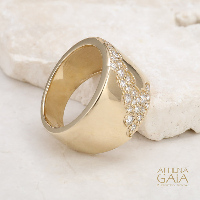 Size 6.5 Pria Wide Diamond Band Ring - 14k Yellow Gold - Cocktail Ring (In-Stock)
