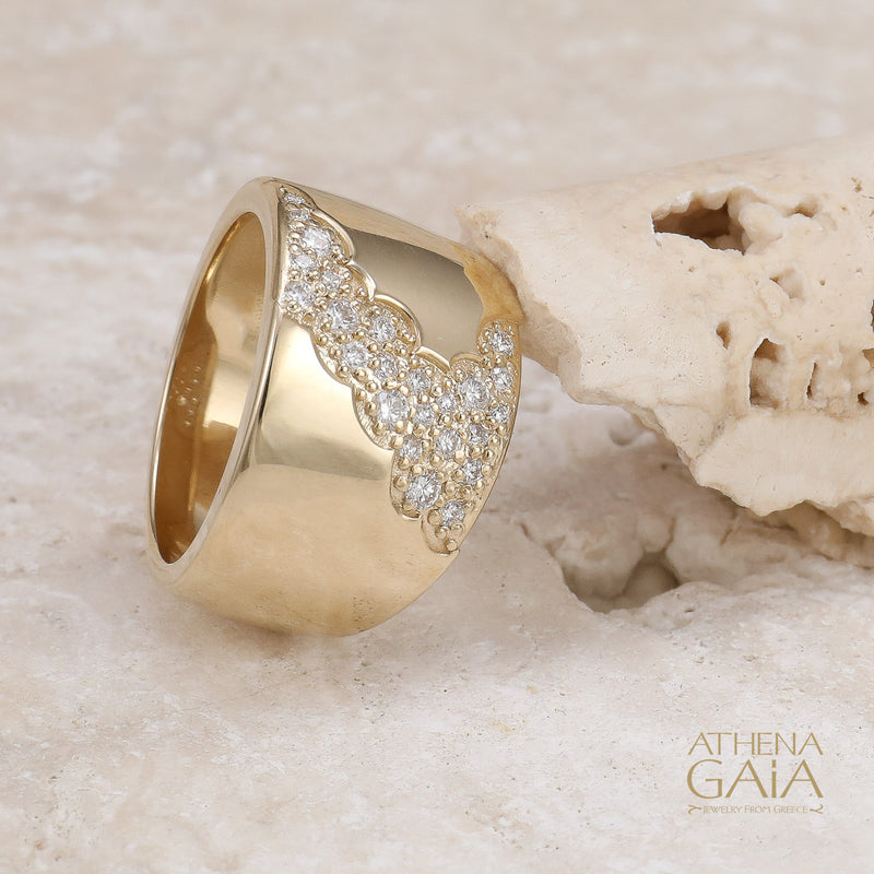 Size 6.5 Pria Wide Diamond Band Ring - 14k Yellow Gold - Cocktail Ring (In-Stock)