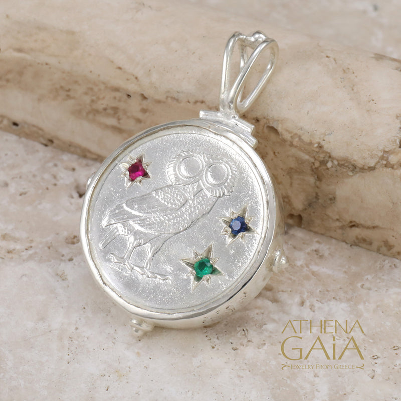 Athenian Owl Pendant - Sterling Silver Pendant