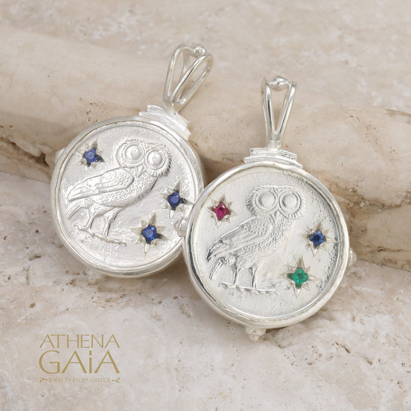Athenian Owl Pendant - Sterling Silver Pendant
