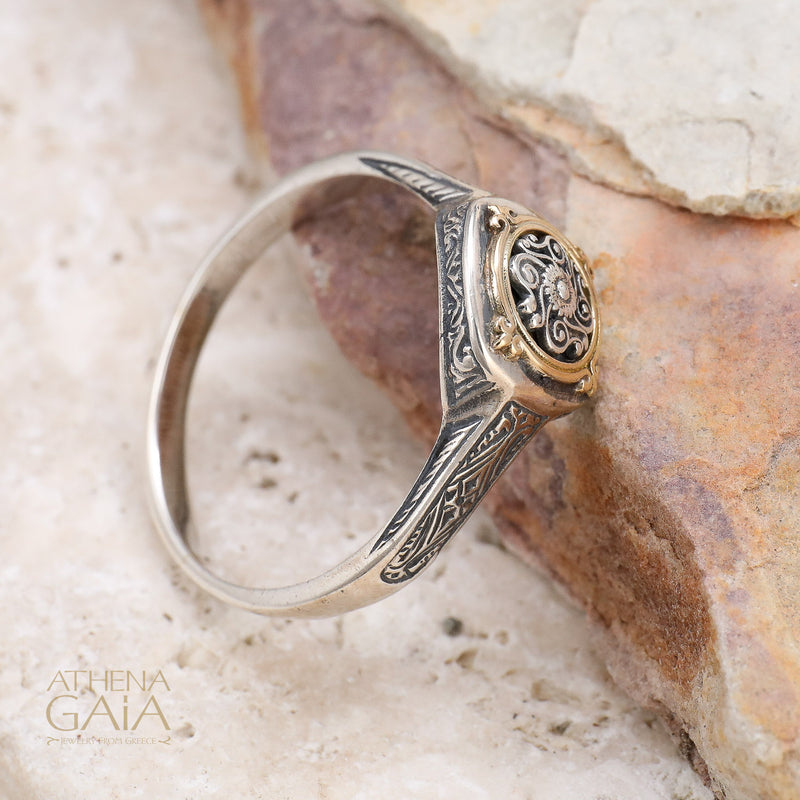 Alexander Filigree Ring - 18k Gold & Sterling Silver - Unisex Signet Ring