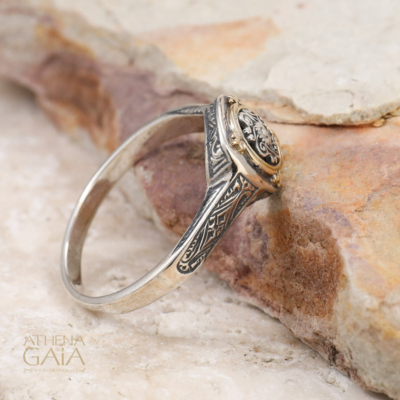 Alexander Filigree Ring - 18k Gold & Sterling Silver - Unisex Signet Ring
