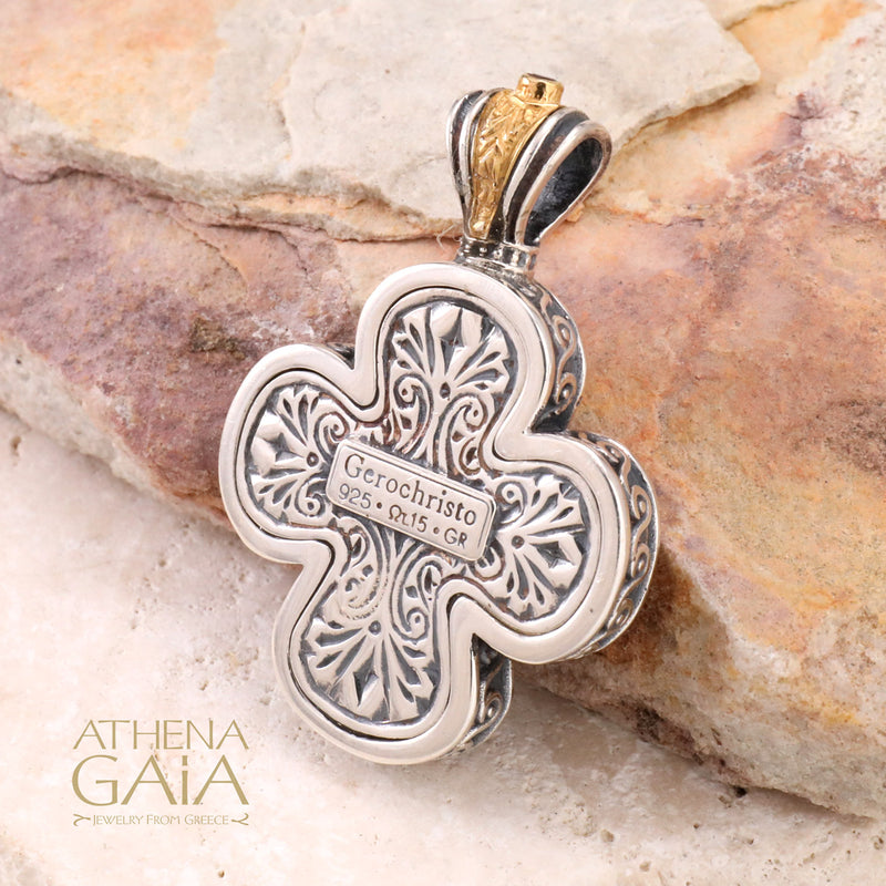 Mother of Pearl Expanding Greek Cross - Gold Plated Sterling Silver - Orthodox Cross Necklace