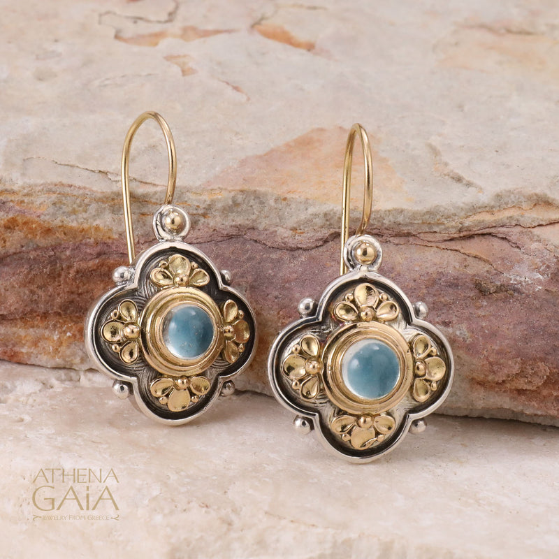 Athenian Flower Earrings - 18k Gold & Sterling Silver - French Wire Earrings