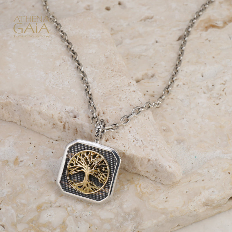 Tree of Life Square Pendant - 18k Gold & Sterling Silver - Talisman