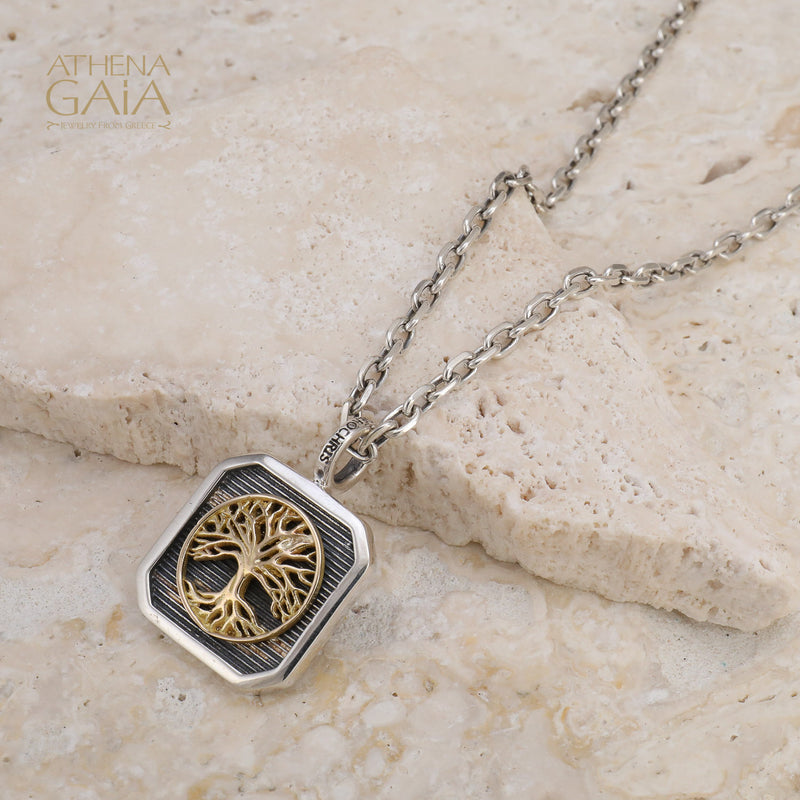 Tree of Life Square Pendant - 18k Gold & Sterling Silver - Talisman