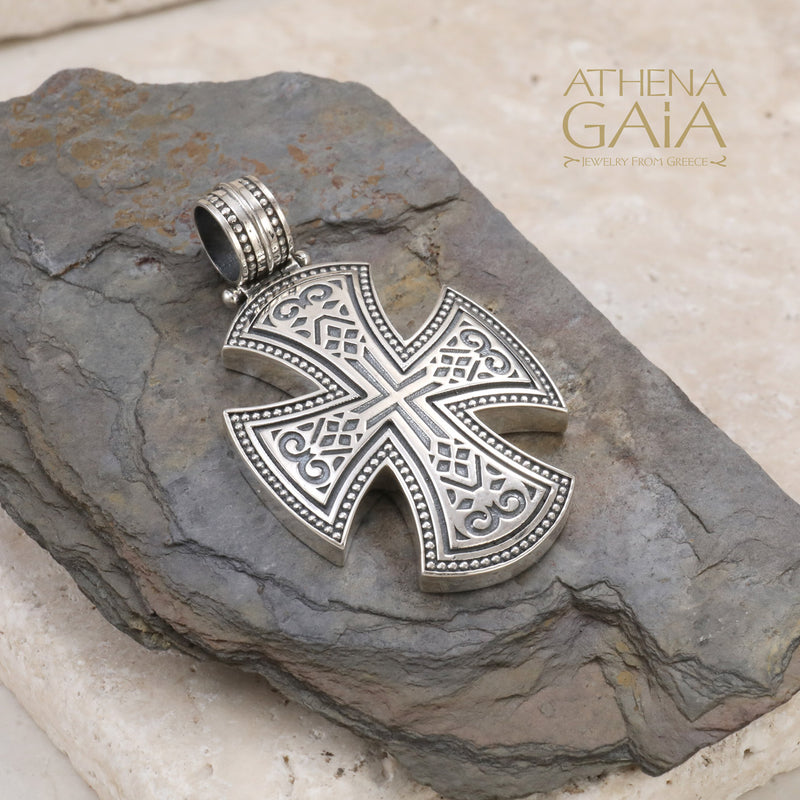 Gibbous Greek Cross - Sterling Silver - Cross Necklace (In-Stock)