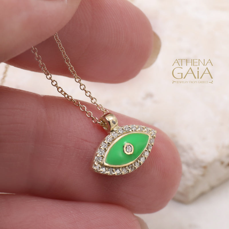 Pave Framed Mati Evil Eye Necklace - 14k Gold Necklace