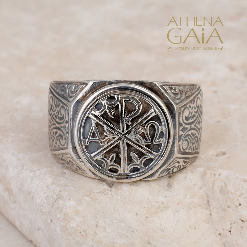 Chi Rho Men's Ring - Sterling Silver - Signet Ring