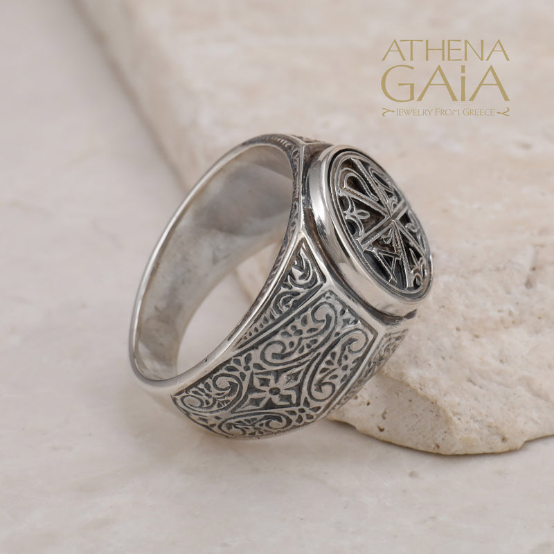 Chi Rho Men's Ring - Sterling Silver - Signet Ring