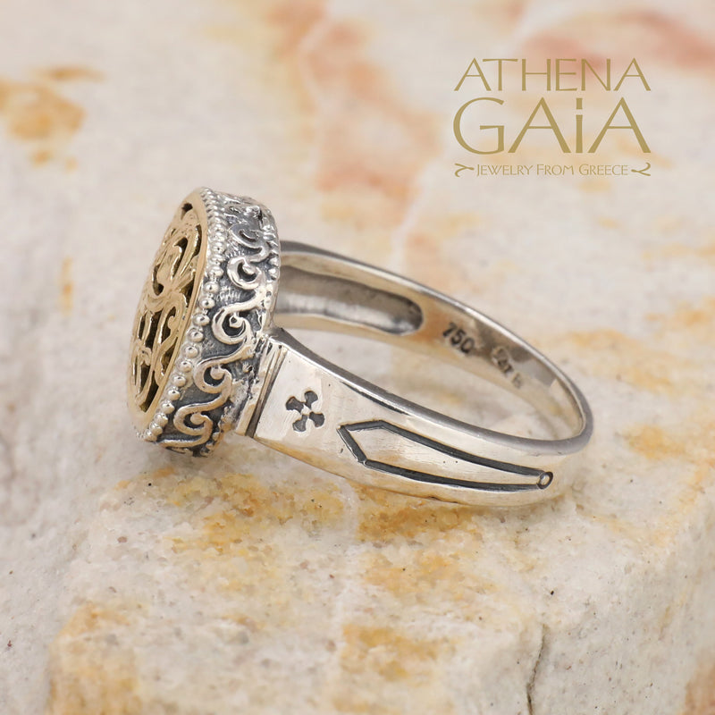 Garden Shadows Cushion Ring - 18k Gold & Sterling Silver Ring - Signet Ring