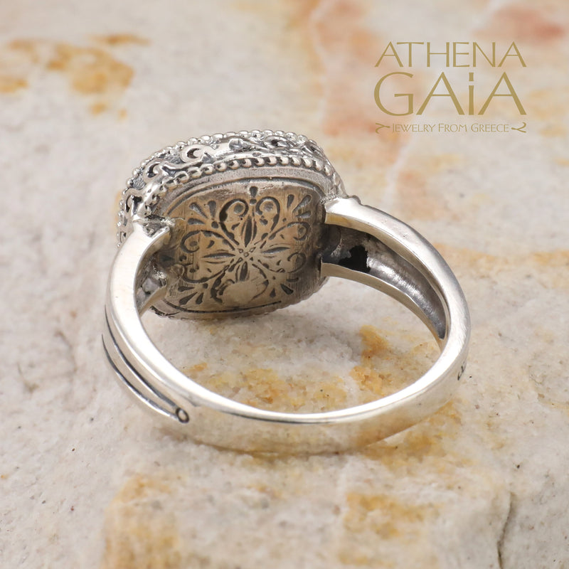 Garden Shadows Cushion Ring - 18k Gold & Sterling Silver Ring - Signet Ring