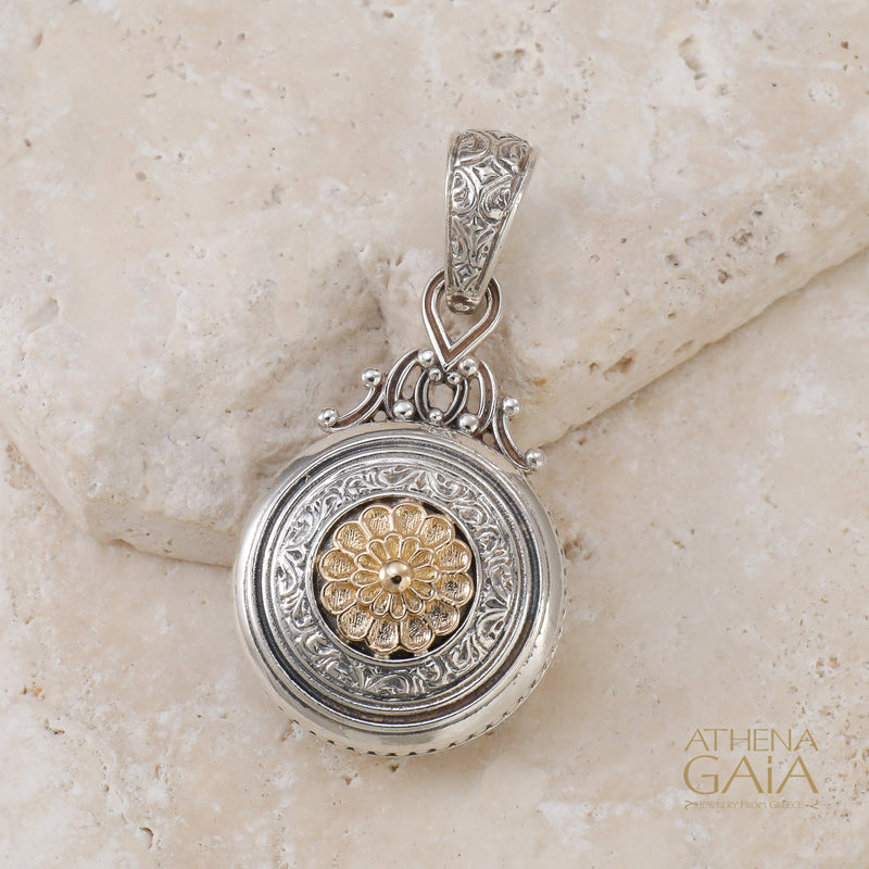 Roxana Round Rosette Pendant - 18k Gold & Sterling Silver Pendant