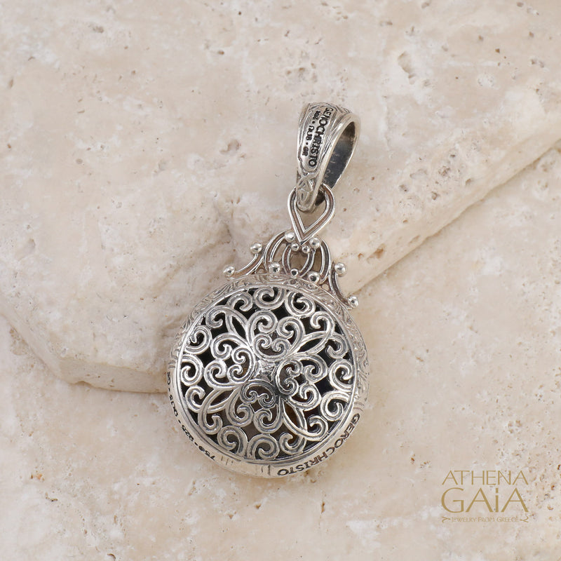 Roxana Round Rosette Pendant - 18k Gold & Sterling Silver Pendant