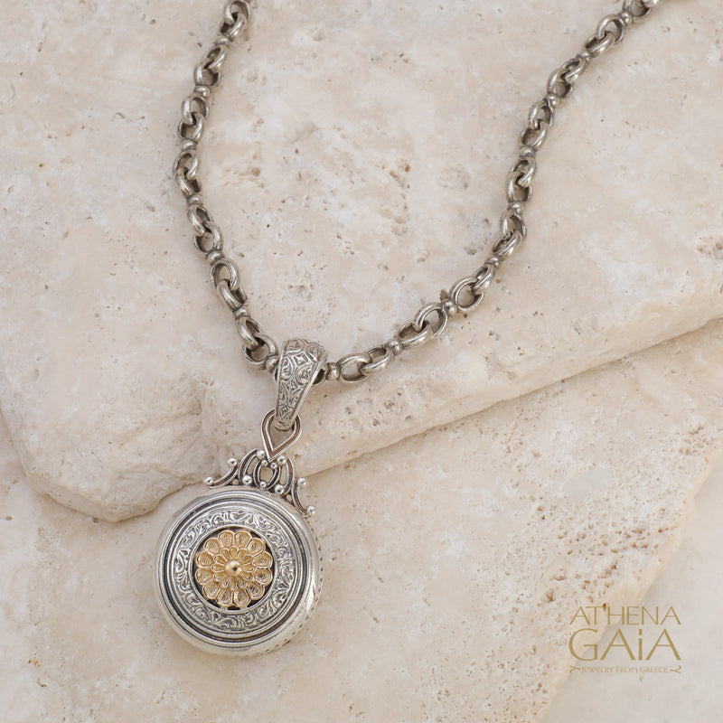 Roxana Round Rosette Pendant - 18k Gold & Sterling Silver Pendant