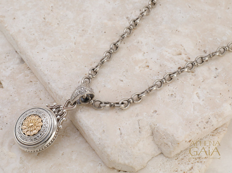 Roxana Round Rosette Pendant - 18k Gold & Sterling Silver Pendant