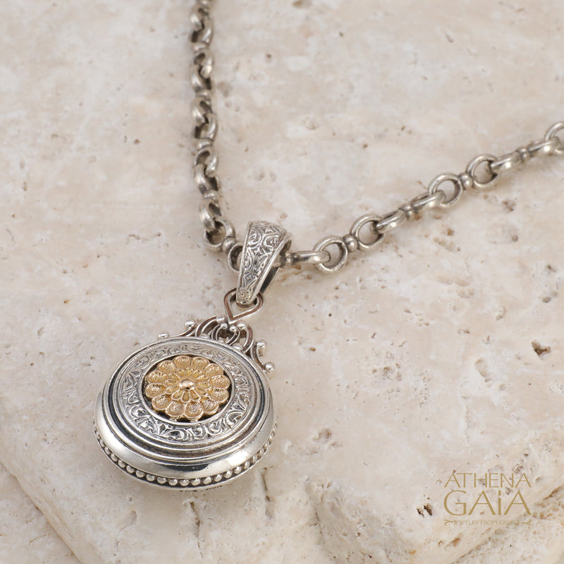 Roxana Round Rosette Pendant - 18k Gold & Sterling Silver Pendant