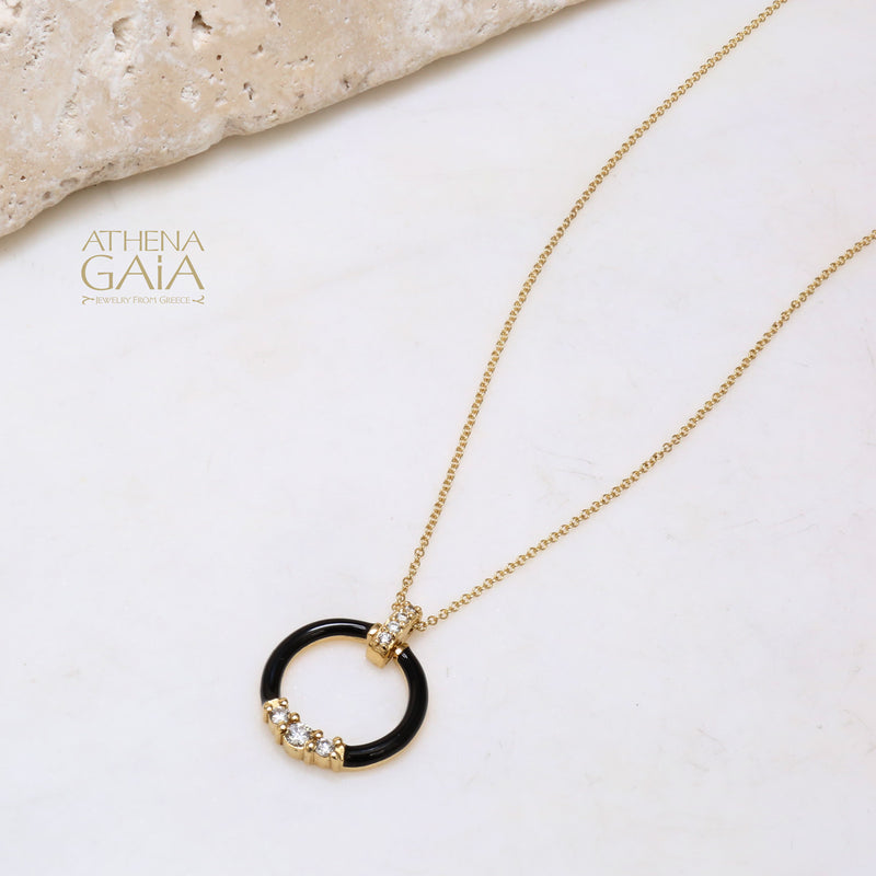 Enamel Ring Pendant Necklace - 14k Gold Necklace
