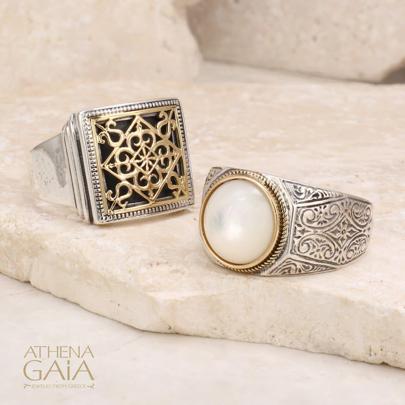 Monastiraki Church Garden Gates Ring - 18k Gold & Sterling Silver Ring - Club Ring