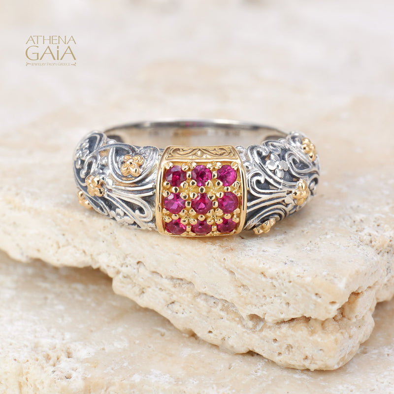 Meadow Breeze Nine Stone Field Band Ring - 18k Gold & Sterling Silver Ring - Stackable Ring