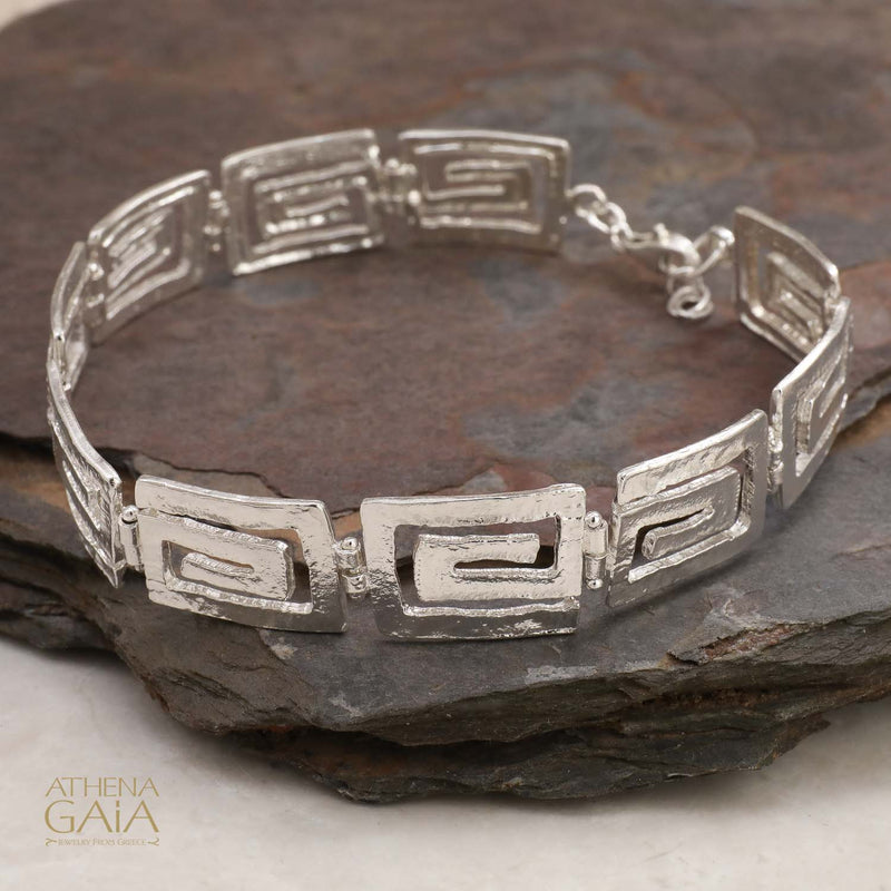 Greek Key Bracelet - Sterling Silver - Link Bracelet