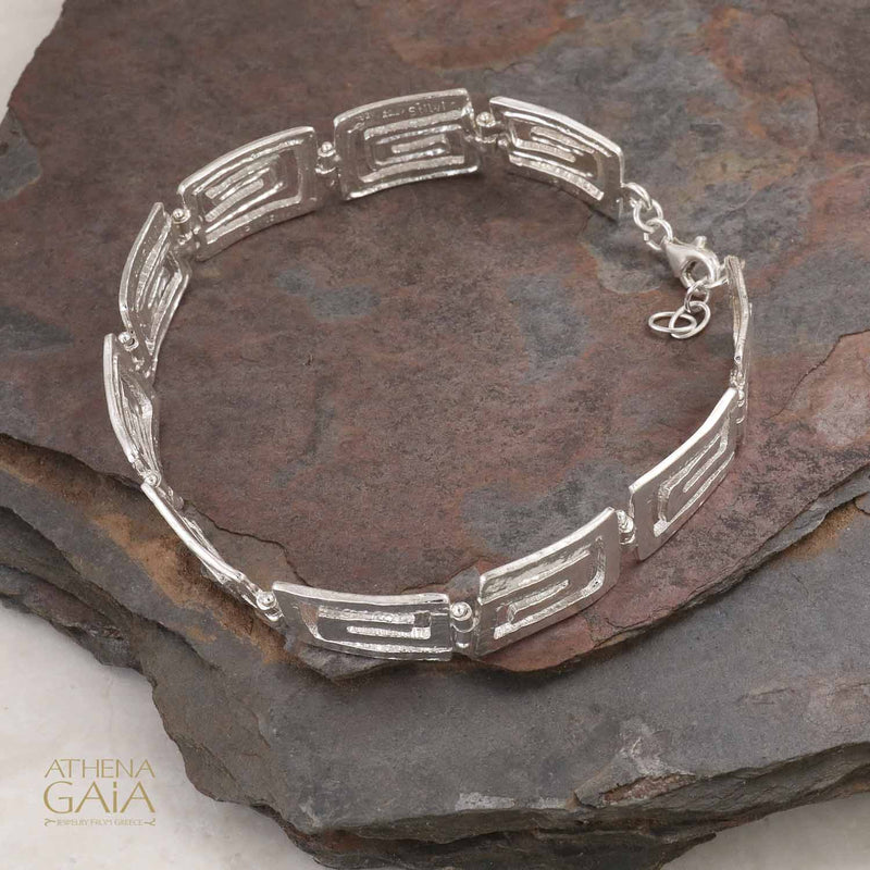 Greek Key Bracelet - Sterling Silver - Link Bracelet