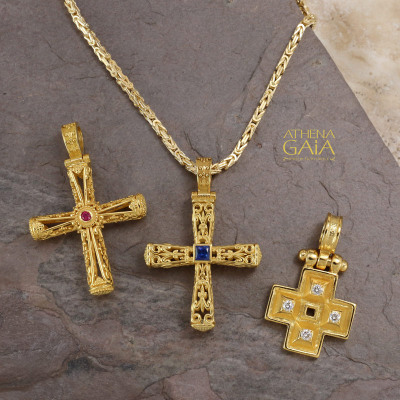 Shadow and Light 4 Diamond Greek Cross - 18k Gold - Orthodox Cross