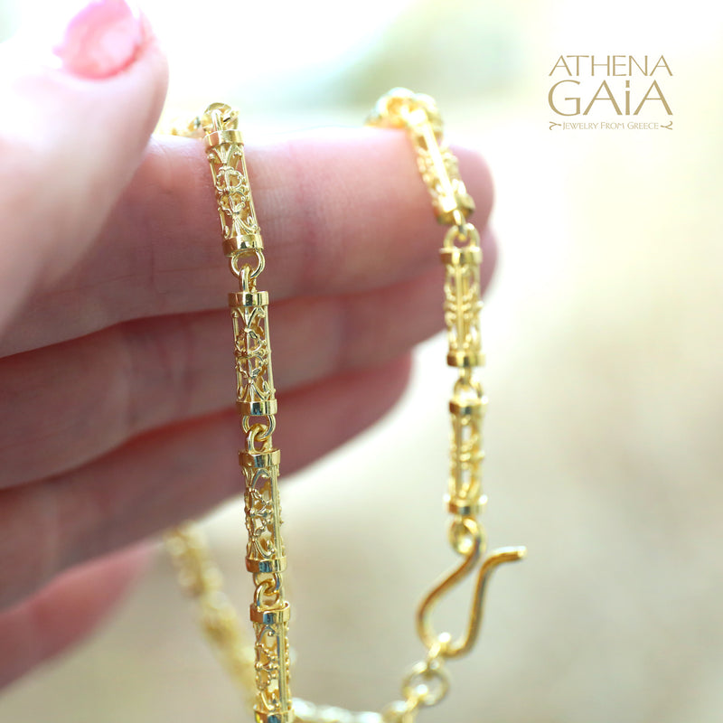 Byzantine Embroidery River Necklace - 18k Gold Necklace