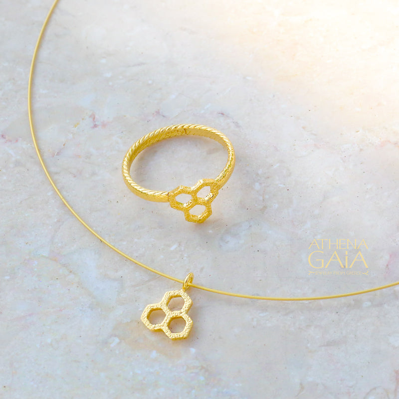 Triple Honeycomb Necklace - 14k Gold Necklace