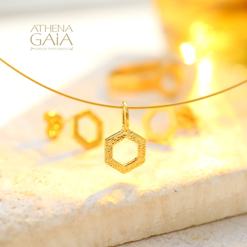 Single Honeycomb Necklace - 14k Gold Necklace