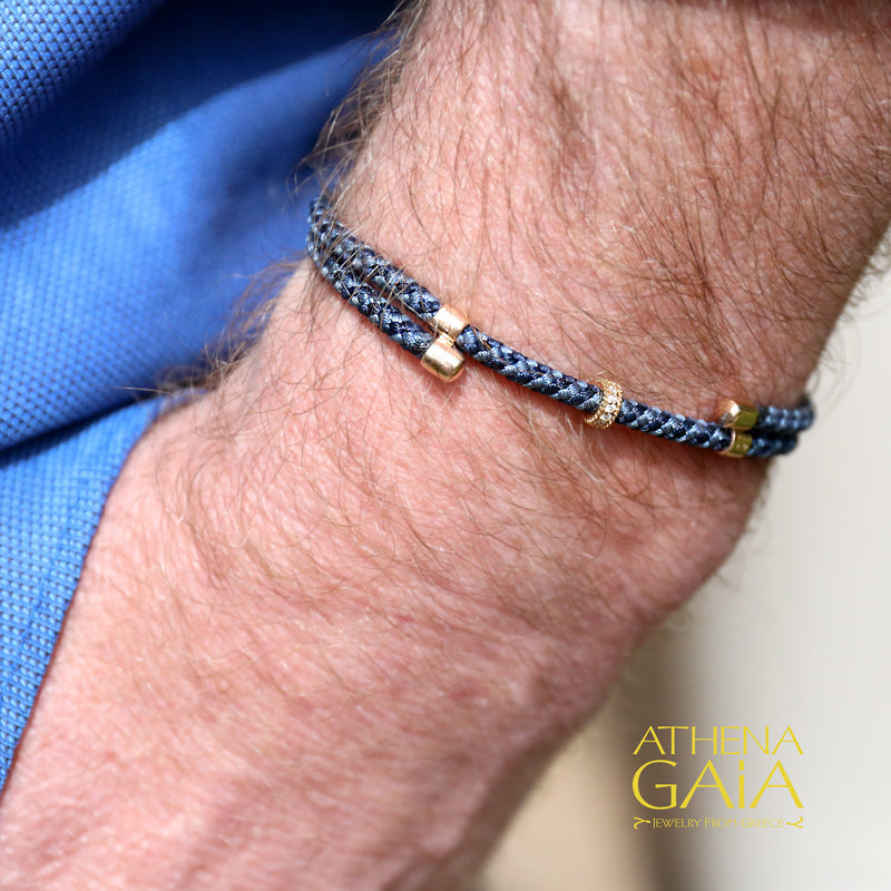 Karpathos Double Cord with Diamond Bracelet - 14k Gold Bracelet