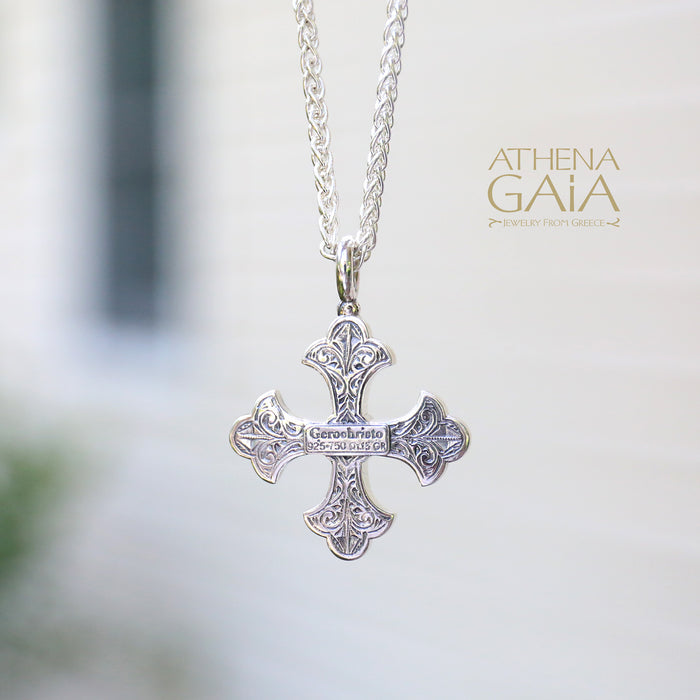 Aretousa Topaz Fleury Cross (Large) - 18k Gold & Sterling Silver - Orthodox Cross (In-Stock)