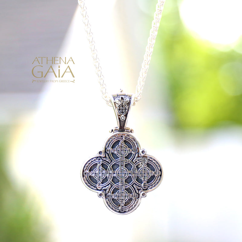 Gaelic Celtic Knot Cross - Sterling Silver - Filigree Greek Cross