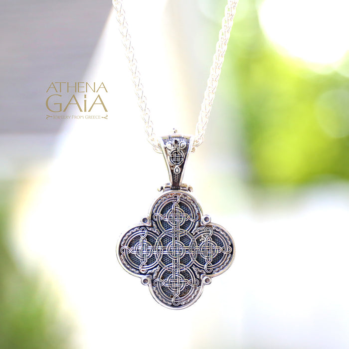 Gaelic Celtic Knot Cross - Sterling Silver - Filigree Greek Cross