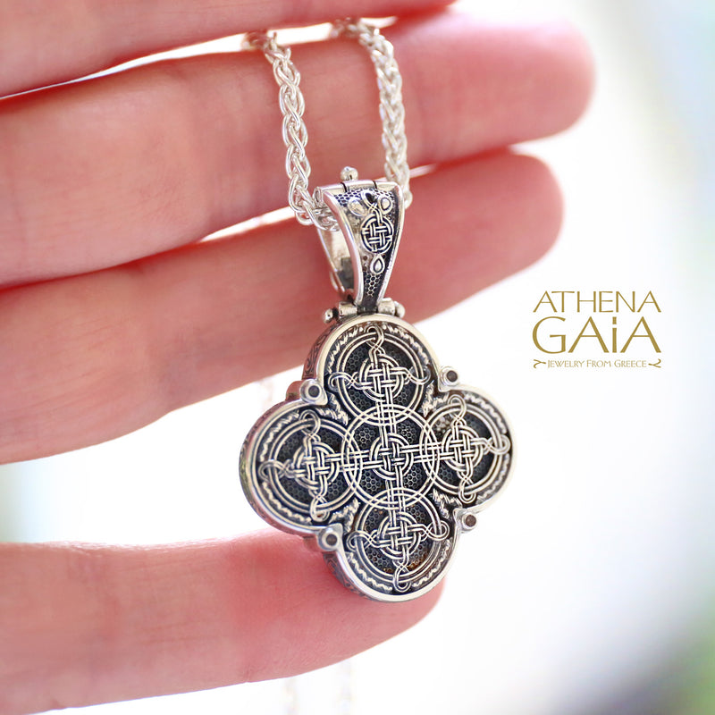 Gaelic Celtic Knot Cross - Sterling Silver - Filigree Greek Cross