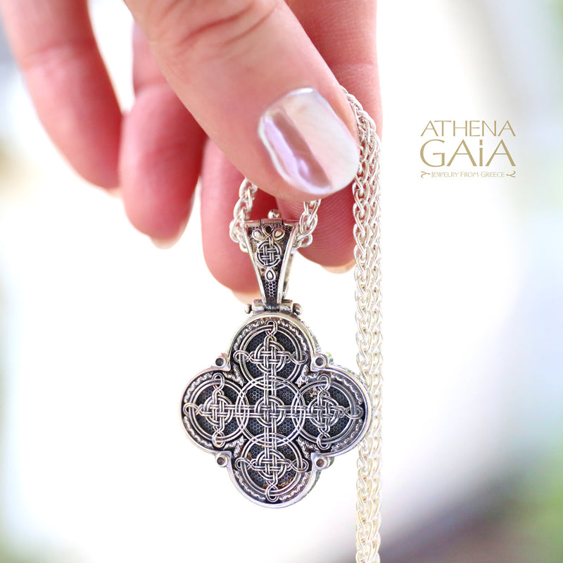 Gaelic Celtic Knot Cross - Sterling Silver - Filigree Greek Cross