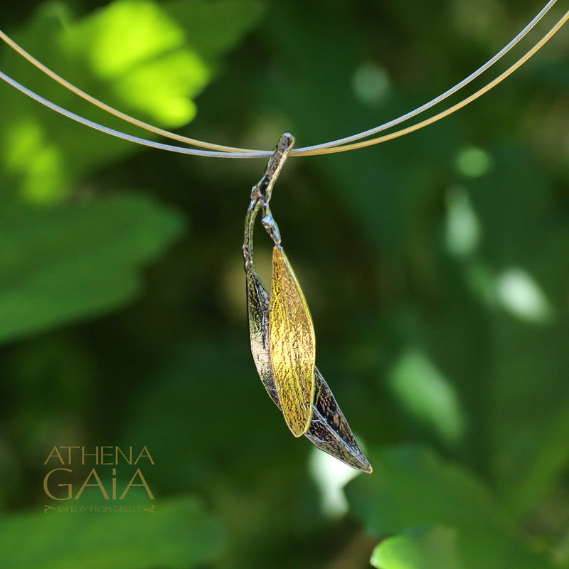 Dual Leaf Necklace - Gold Plated Sterling Silver Necklace