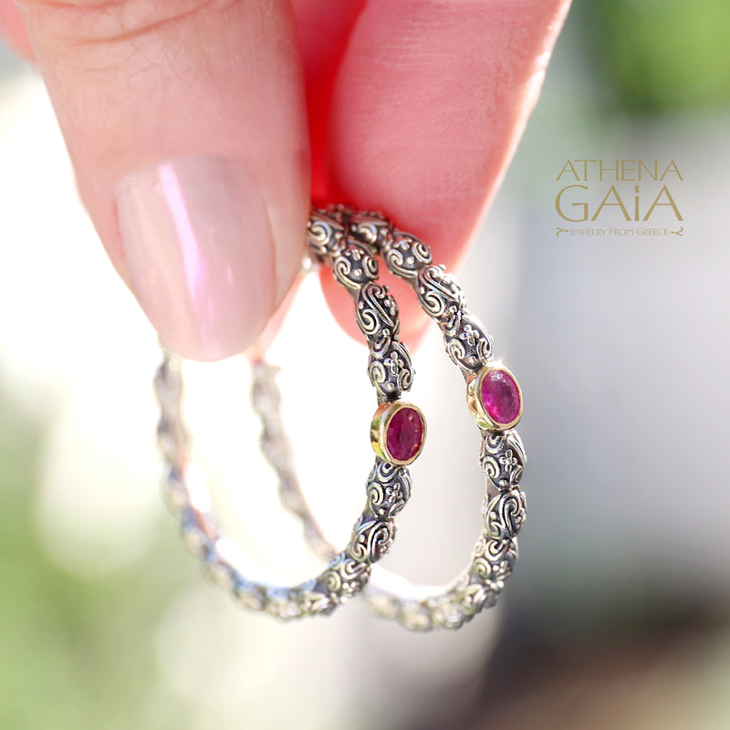 Meadow Breeze Single Oval Stone Earrings (Large) - 18k Gold & Sterling Silver - Hoop Earrings