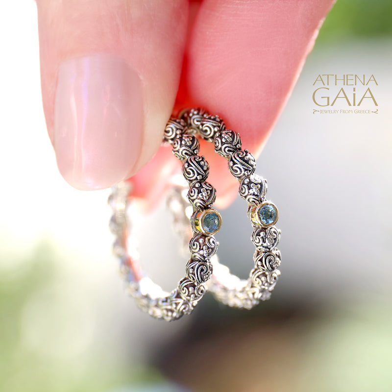 Meadow Breeze Single Round Stone Earrings - 18k Gold & Sterling Silver - Hoop Earrings