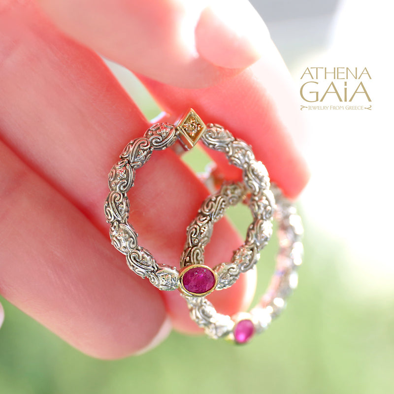 Single Oval Stone Medium Stud Cycle Earrings - 18k Gold & Sterling Silver Earrings